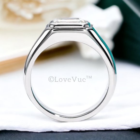 Certified 2ct. t.w. Emerald Cut Diamond Moissanite Unisex Wedding Ring VVS1 - Picture 5 of 16